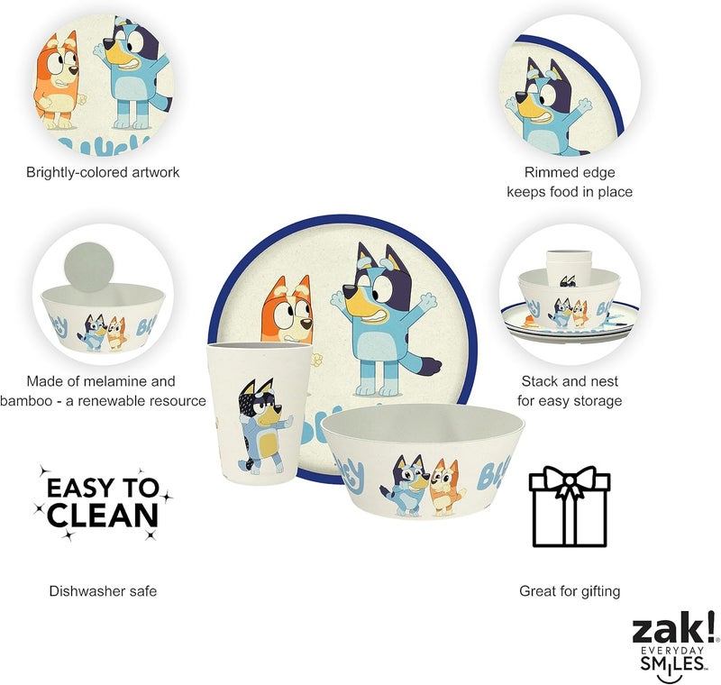 Zak Designs Bluey Kids Dinnerware Set 3 Pieces, Durable and Sustainable Melamine Bamboo Plate, Bowl, and Tumbler are Perfect For Dinner Time With Family (Bluey, Bingo, Bandit, Chilli) - Image 4